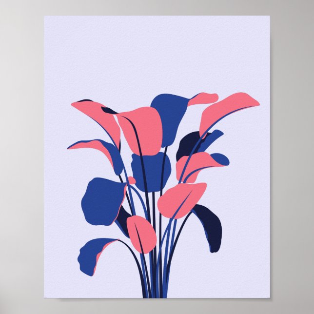 Impresión de arte botánico rosa y azul moderno (Frente)