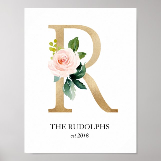 Impresión de arte con monograma, letra R, boda, gu (Frente)