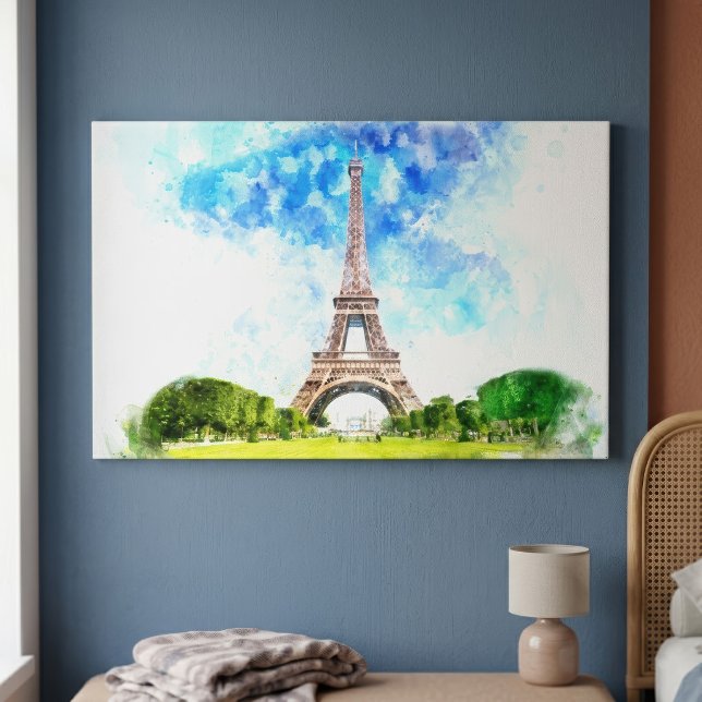 Impresión de arte de acuarela de la Torre Eiffel d (Eiffel Tower Watercolor Paris Skyline Art Print. Canvas Print)
