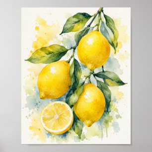 Impresión de Arte de Acuarela de Limones Vibrantes