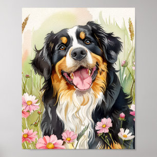 Impresión de arte de acuarela de perro de montaña 