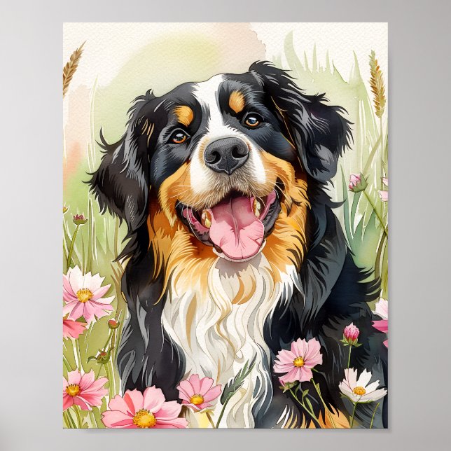 Impresión de arte de acuarela de perro de montaña  (Frente)
