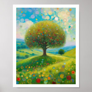 Impresión de arte de Apple Tree Flower Hill 8x10