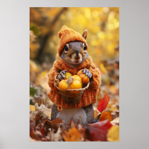 Impresión de arte de ardilla de otoño, acogedor ot