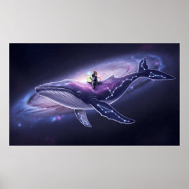 Impresión de arte de ballena cósmica y astronauta