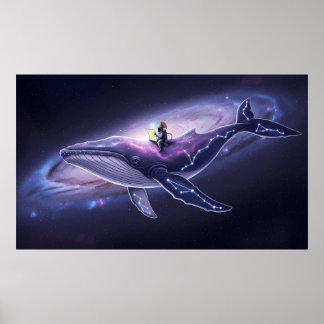 Impresión de arte de ballena cósmica y astronauta