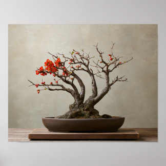 Impresión de arte de bonsái de quince en flor | Ar