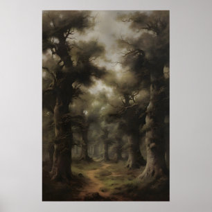 Impresión de arte de bosque antiguo etéreo, sombrí