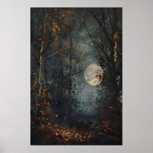 Impresión de arte de bosque oscuro de luna llena d