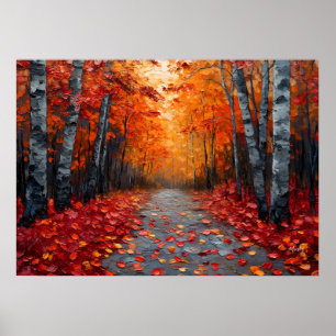 Impresión de arte de bosque otoñal texturizado par