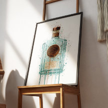 Impresión de arte de botella de ginebra azul