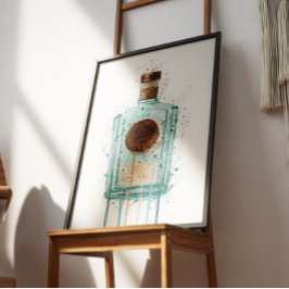 Impresión de arte de botella de ginebra azul