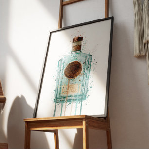 Impresión de arte de botella de ginebra azul