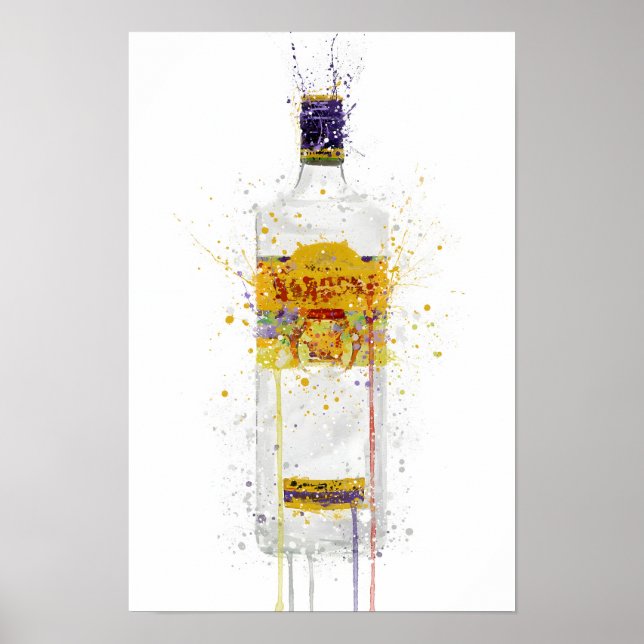 Impresión de arte de botella de ginebra 'Dragón' (Frente)
