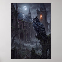 Impresión de arte de búho gótico noche oscura
