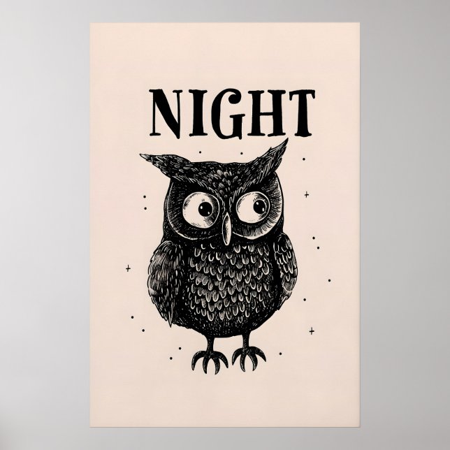 Impresión de arte de búho nocturno retro - Descarg (Frente)