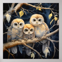 Impresión de arte de búhos bebés