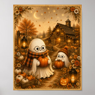 Impresión de arte de calabaza con fantasma acogedo