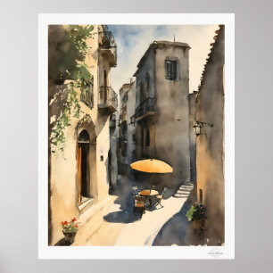 Impresión de arte de callejón de pueblo soleado, c
