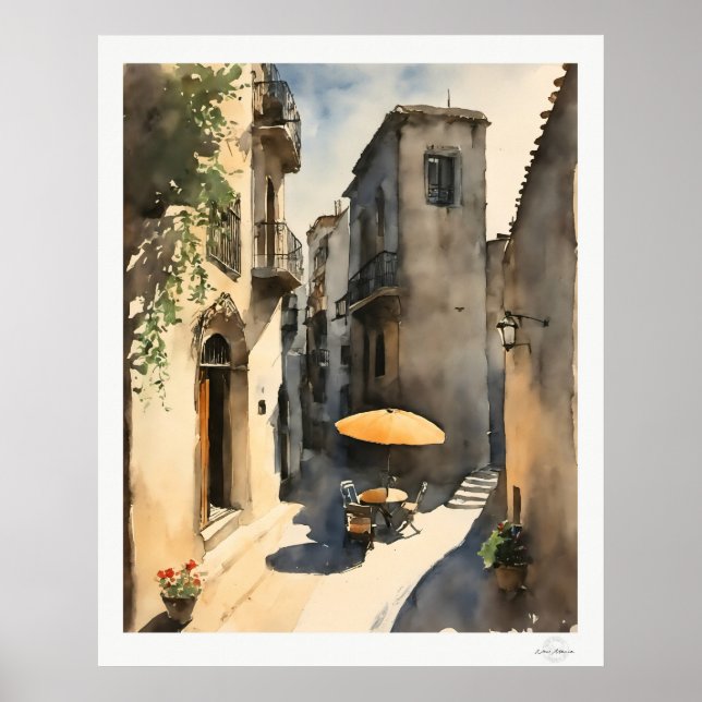 Impresión de arte de callejón de pueblo soleado, c (Frente)