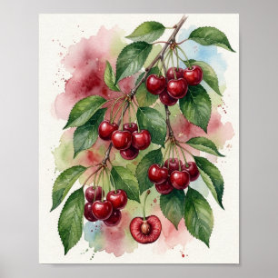Impresión de arte de cerezas en acuarela vibrante