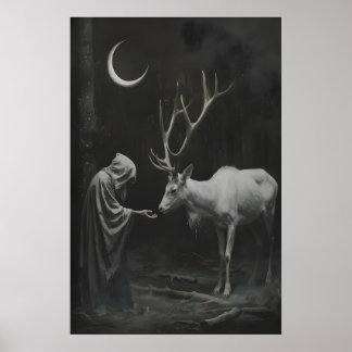 Impresión de Arte de Ciervo Macho Brujo, Luna Crec