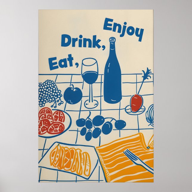 Impresión de arte de comida y vino, cocina moderna (Frente)