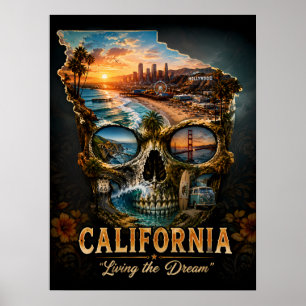 Impresión de arte de cráneo de California Estado