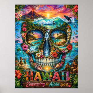 Impresión de arte de cráneo de Hawái | Estado de á