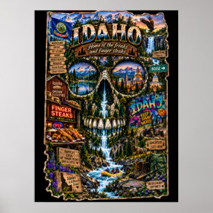 Impresión de arte de cráneo de Idaho   Estado de á