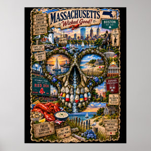 Impresión de arte de cráneo de Massachusetts   Est