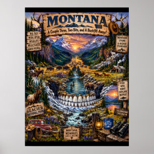 Impresión de arte de cráneo de Montana   Estado de