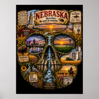 Impresión de arte de cráneo de Nebraska | Estado d