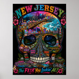 Impresión de arte de cráneo de Nueva Jersey   Esta