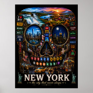 Impresión de arte de cráneo de Nueva York Estado