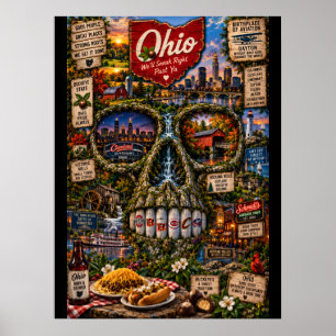 Impresión de arte de cráneo de Ohio   Estado de án
