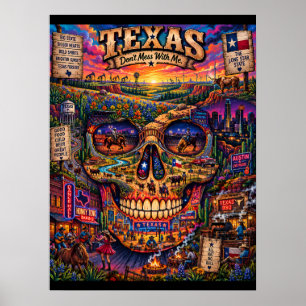Impresión de arte de cráneo de Texas   Estado de á