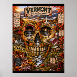 Impresión de arte de cráneo de Vermont Estado de
