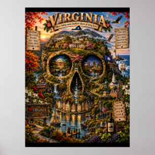 Impresión de arte de cráneo de Virginia Estado d