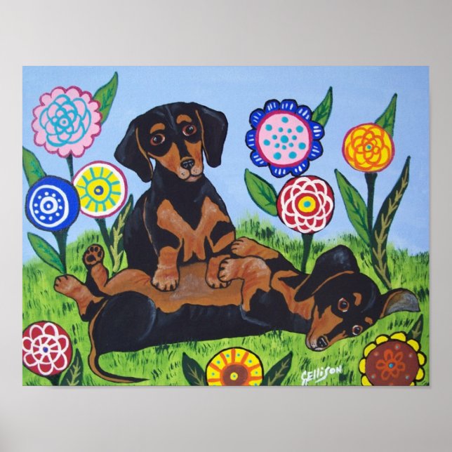 Impresión de arte de Dachshunds de juguete (Frente)