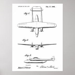 Impresión de arte de dibujo de patente de avión de