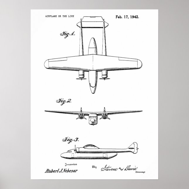 Impresión de arte de dibujo de patente de avión de (Frente)