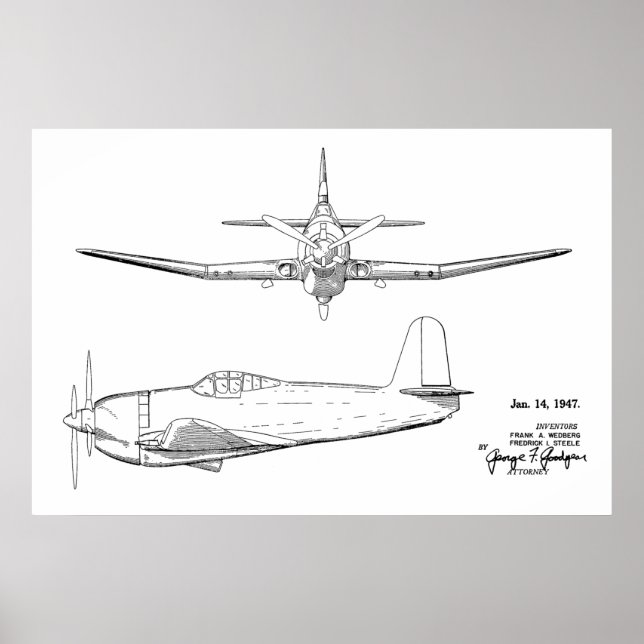 Impresión de arte de dibujo de patente de avión de (Frente)