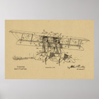 Impresión de arte de dibujo de patente de biplano 