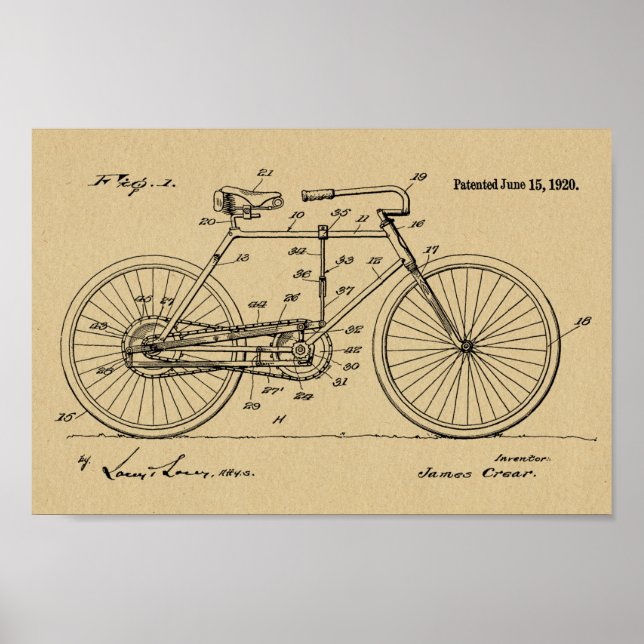Impresión de arte de diseño de bicicletas de época (Frente)
