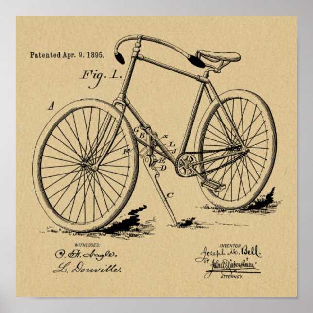 Impresión de arte de diseño de bicicletas de época (Frente)