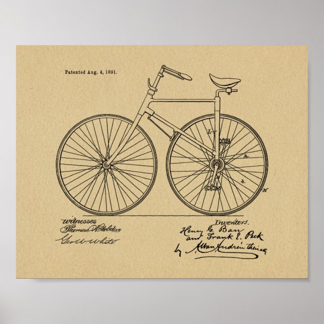 Impresión de arte de diseño de bicicletas de época (Frente)