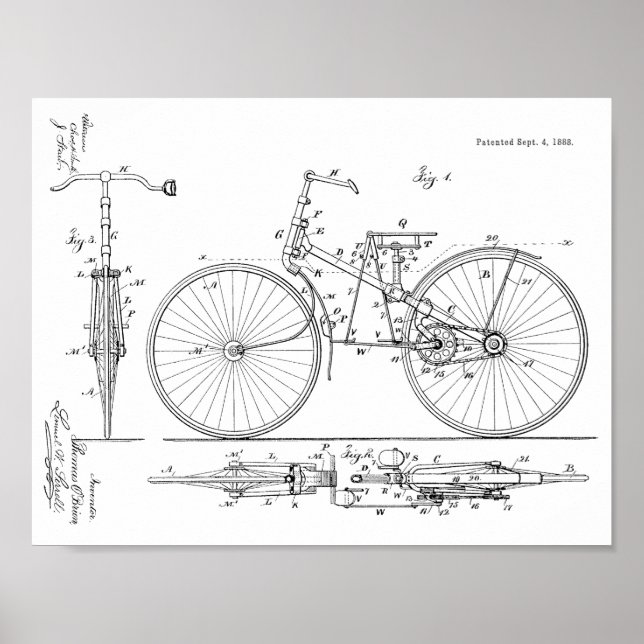 Impresión de arte de diseño de bicicletas de época (Frente)