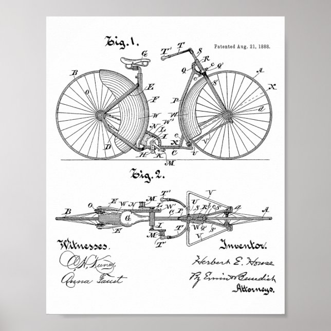 Impresión de arte de diseño de bicicletas de época (Frente)