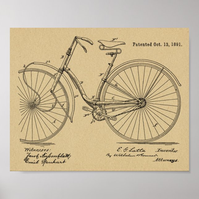 Impresión de arte de diseño de bicicletas de época (Frente)